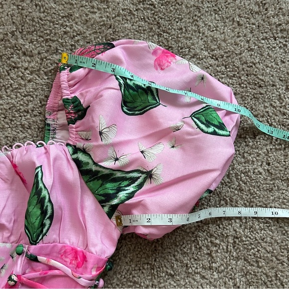 L'ATISTE Pink Ombre Green Floral Butterfly Zip Up Puff Sleeve Top NWT Size Large - Picture 12 of 12